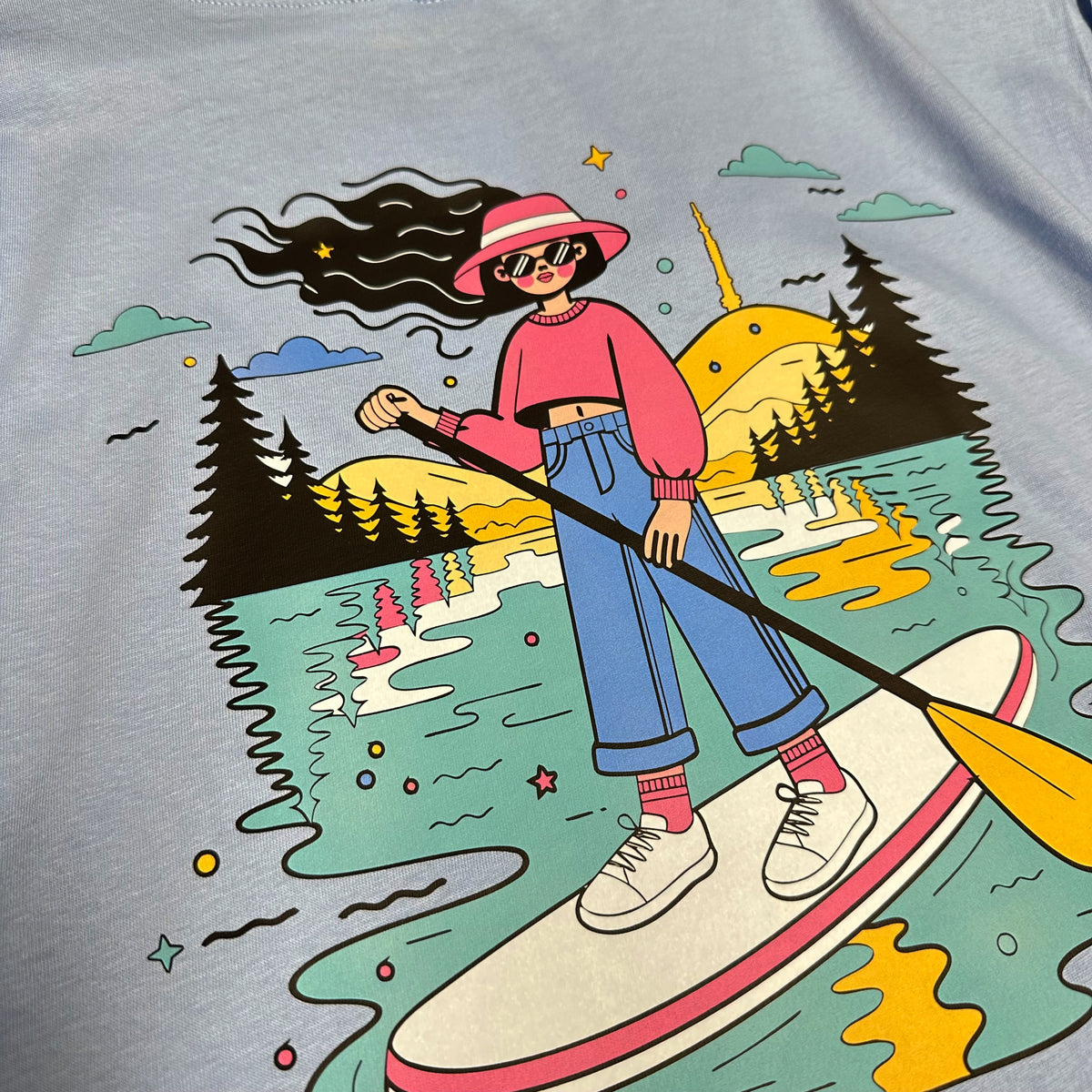 Fichtelgebirge Happy Place - Hellblaues Damen T-Shirt mit Druck und Stick