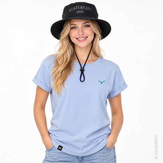 Fichtelgebirge Happy Place - Hellblaues Damen T-Shirt mit Druck und Stick