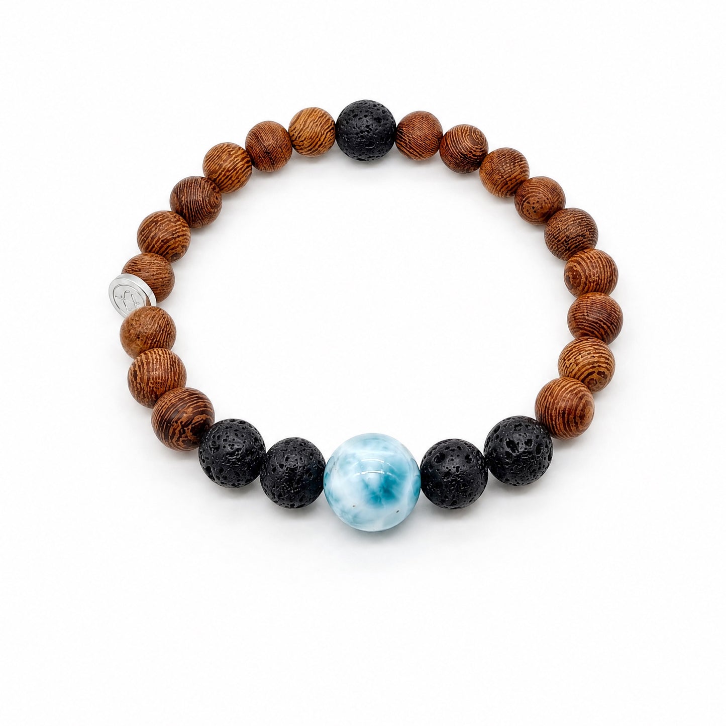 Armband Holzperlen mit Larimar und Lavastein