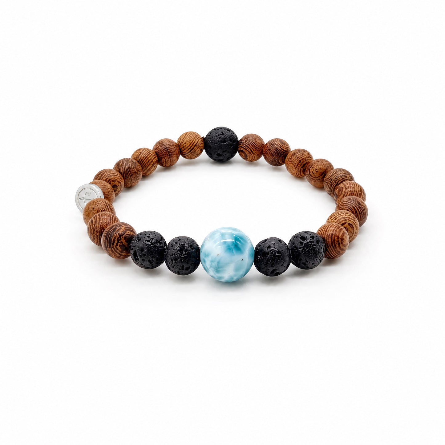 Armband Holzperlen mit Larimar und Lavastein