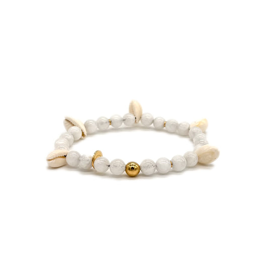 Armband Kaurimuschel Mondstein Goldkugel