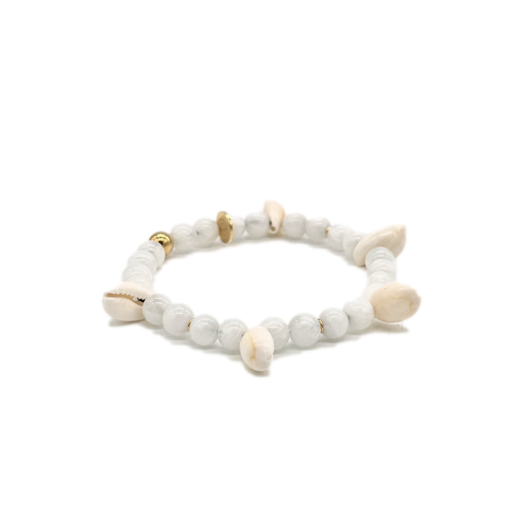 Armband Kaurimuschel Mondstein Goldkugel