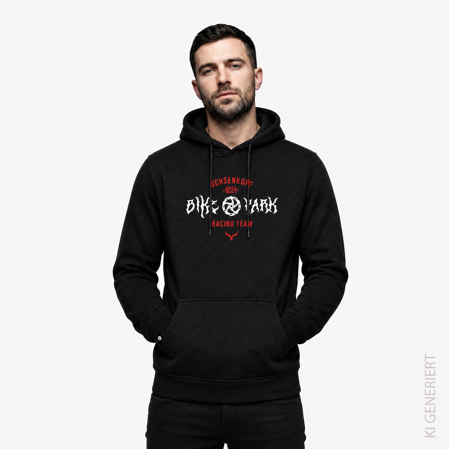Bikepark 1024 Racing Team - Schwarzer Hoodie mit Druck und Stick