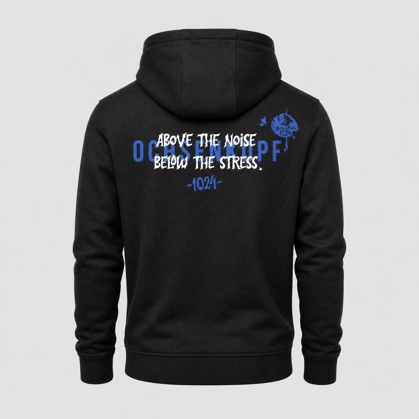 Bikepark 1024 Above & Below - Schwarzer Hoodie mit Druck und Stick