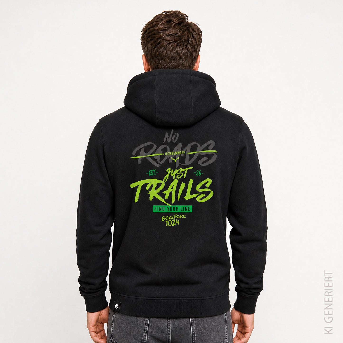 Bikepark 1024 Just Trails - Schwarzer Hoodie mit Druck und Stick