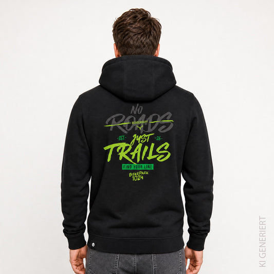 Bikepark 1024 Just Trails - Schwarzer Hoodie mit Druck und Stick