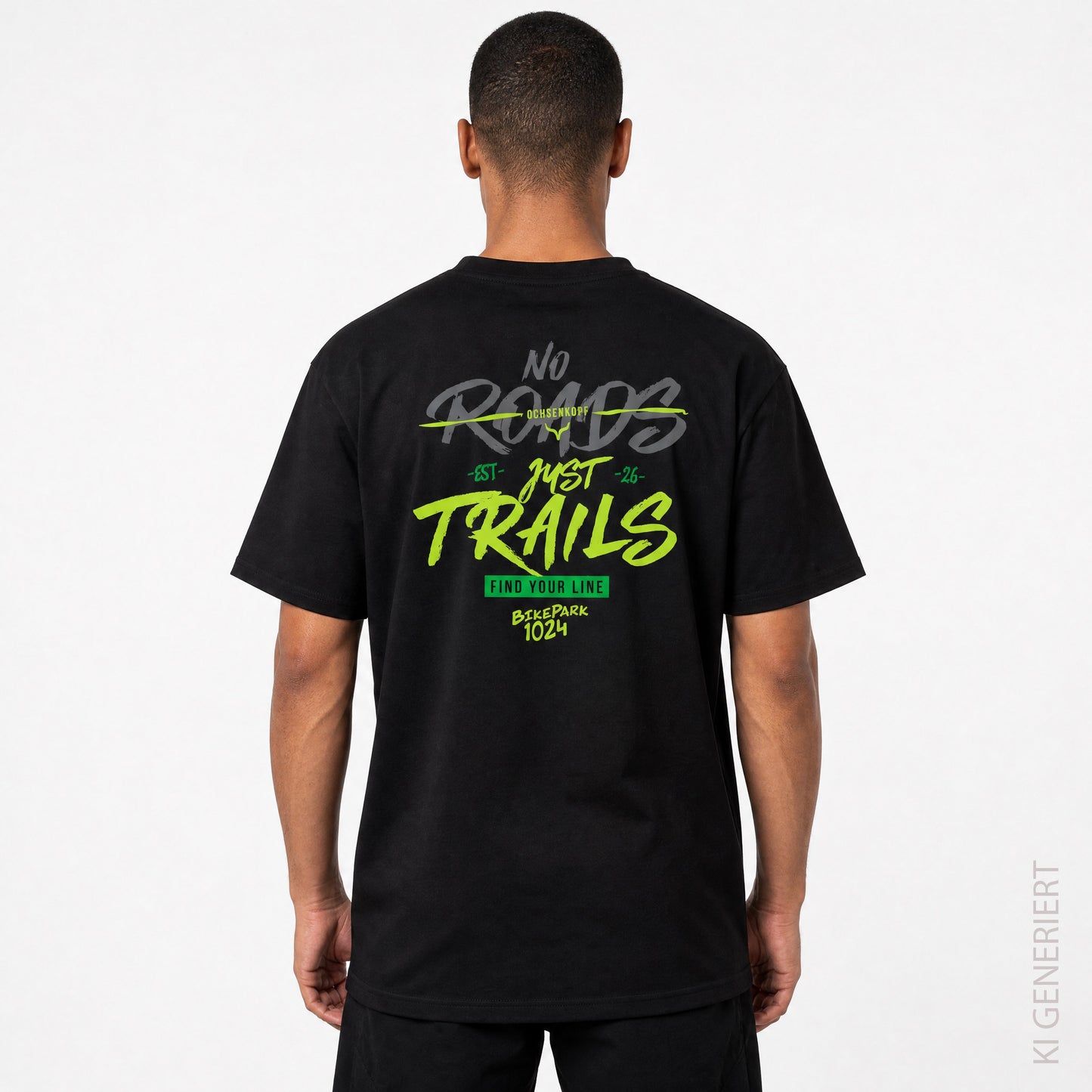 Bikepark 1024 Just Trails - Schwarzes T-Shirt mit Druck und Stick
