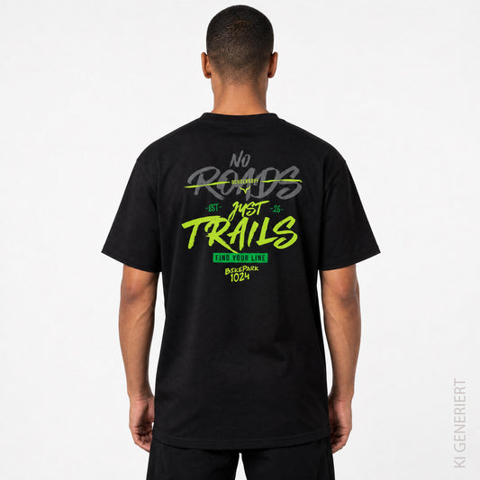 Bikepark 1024 Just Trails - Schwarzes T-Shirt mit Druck und Stick