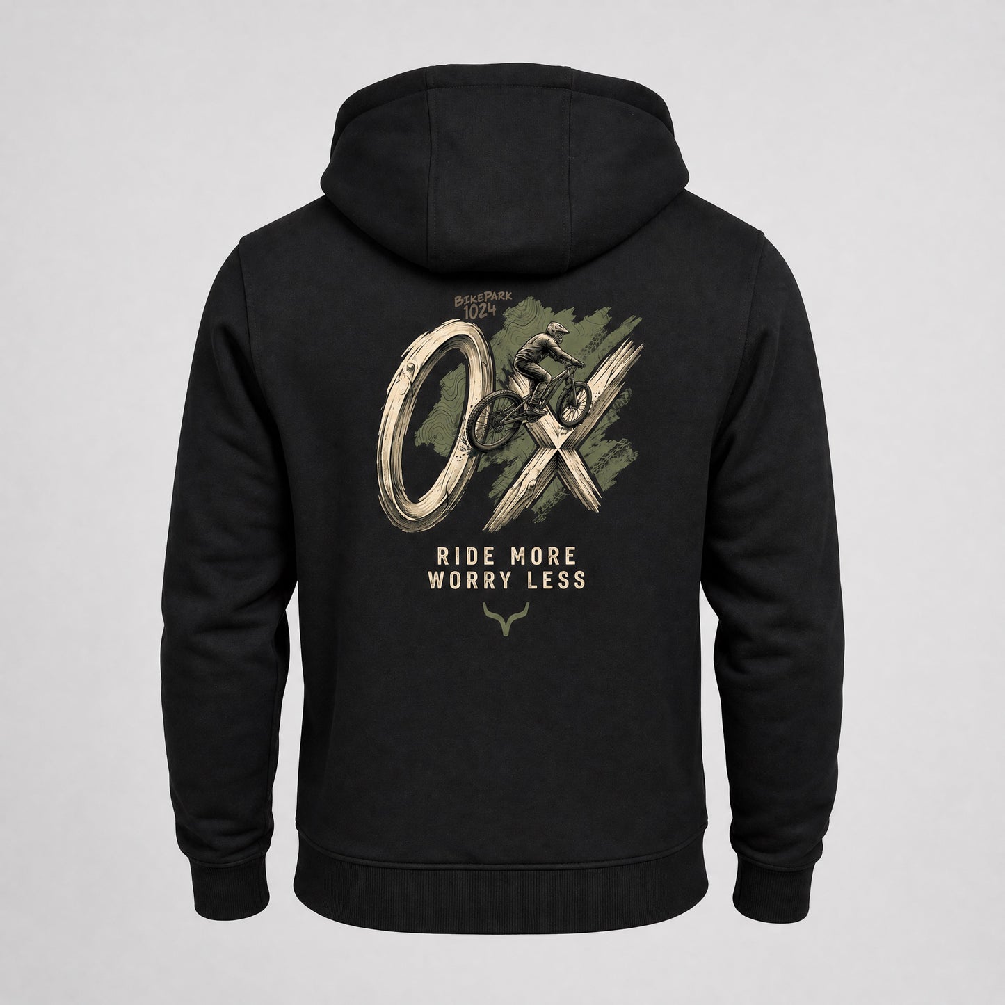 Bikepark 1024 OXenkopf - Schwarzer Hoodie mit Druck und Stick