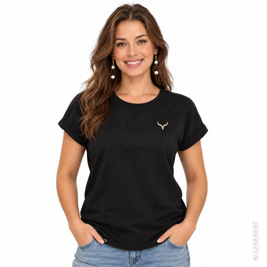 Fichtelgebirge Briefmarken - Schwarzes Damen T-Shirt mit Druck und Stick