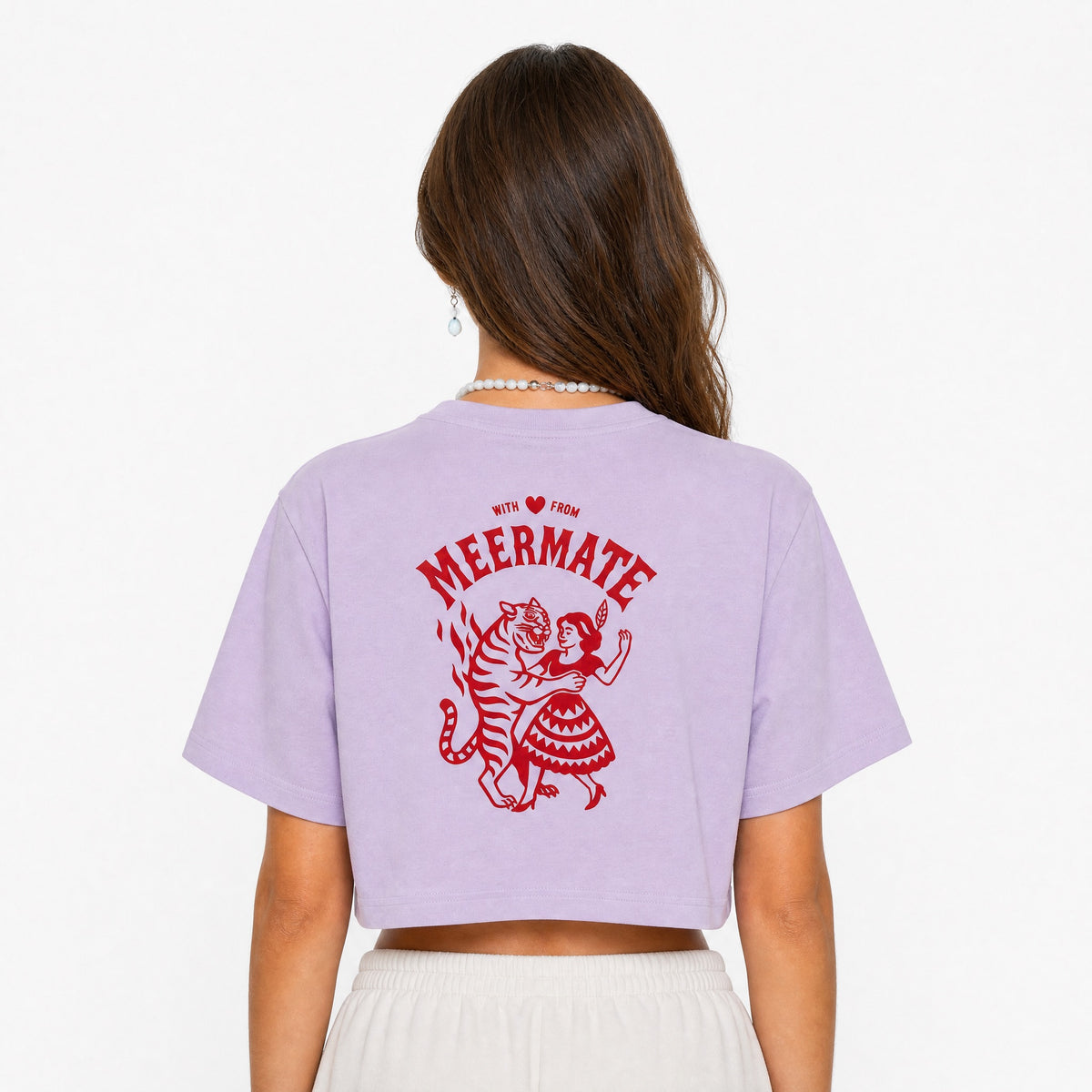 Crop Top - Fliederfarbenes Shirt Dancer mit Druck und Stick
