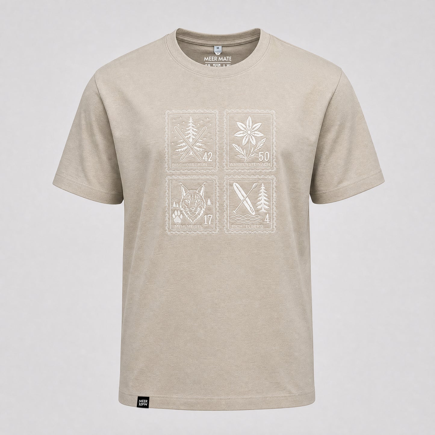 Fichtelgebirge Briefmarken - Beiges T-Shirt bestickt