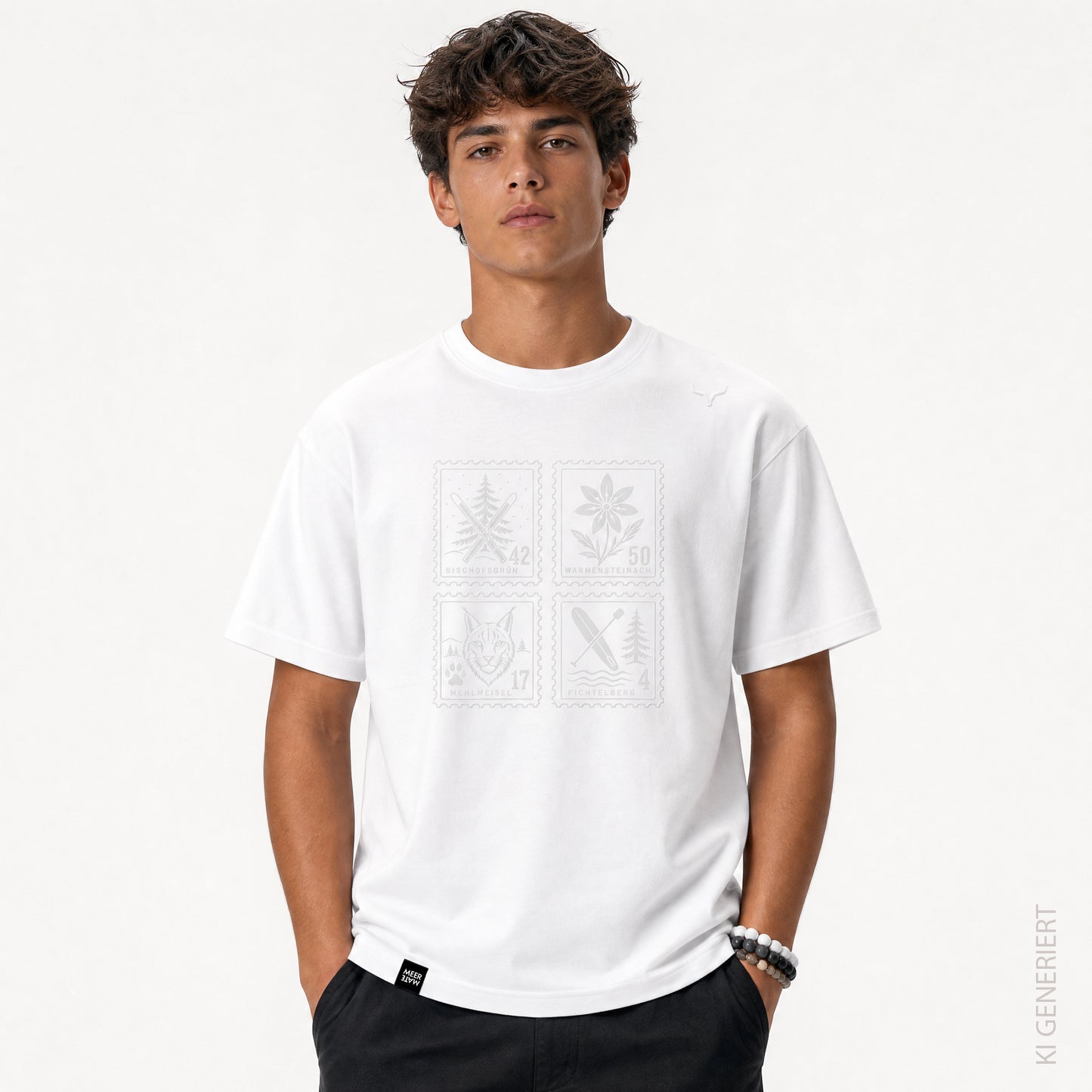 Fichtelgebirge Briefmarken - Weisses T-Shirt bestickt