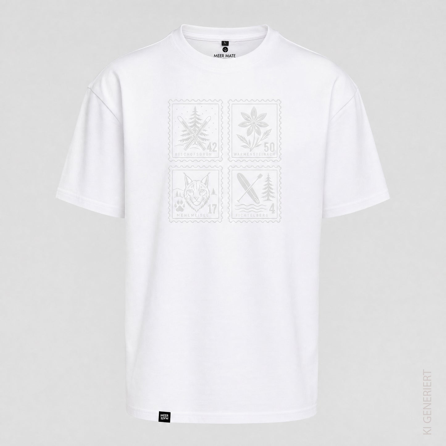 Fichtelgebirge Briefmarken - Weisses T-Shirt bestickt
