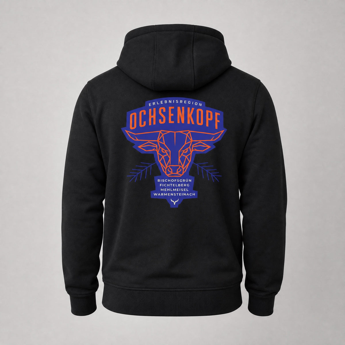 Fichtelgebirge Bull - Schwarzer Hoodie mit Druck und Stick