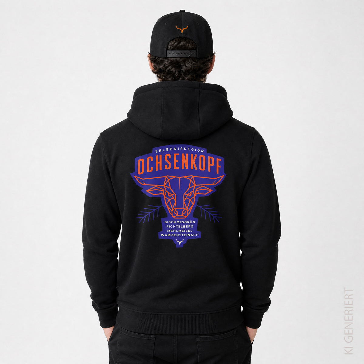 Fichtelgebirge Bull - Schwarzer Hoodie mit Druck und Stick