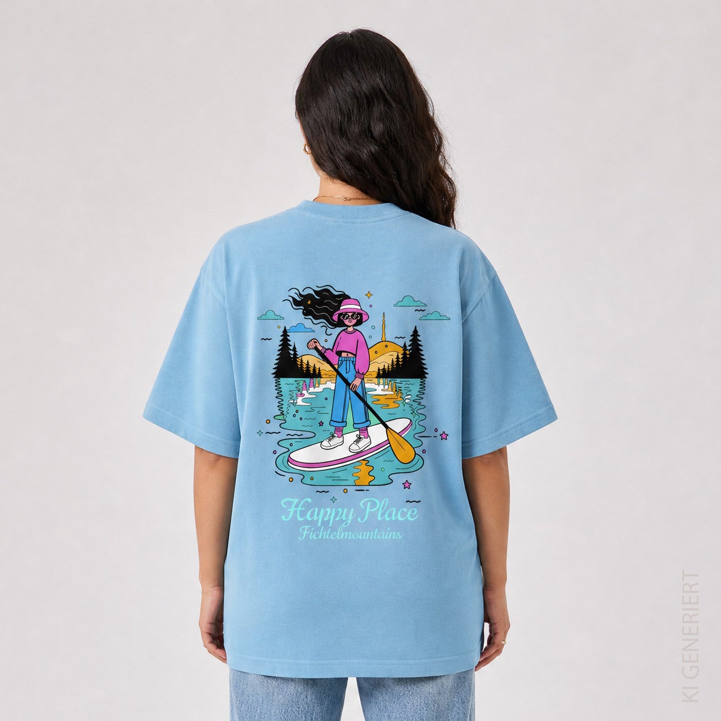Fichtelgebirge Happy Place - Hellblaues T-Shirt mit Druck und Stick