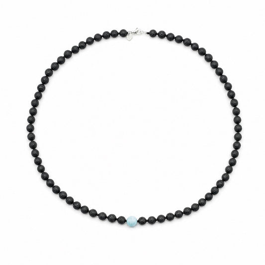 Halskette Lavastein-Larimar Kugel
