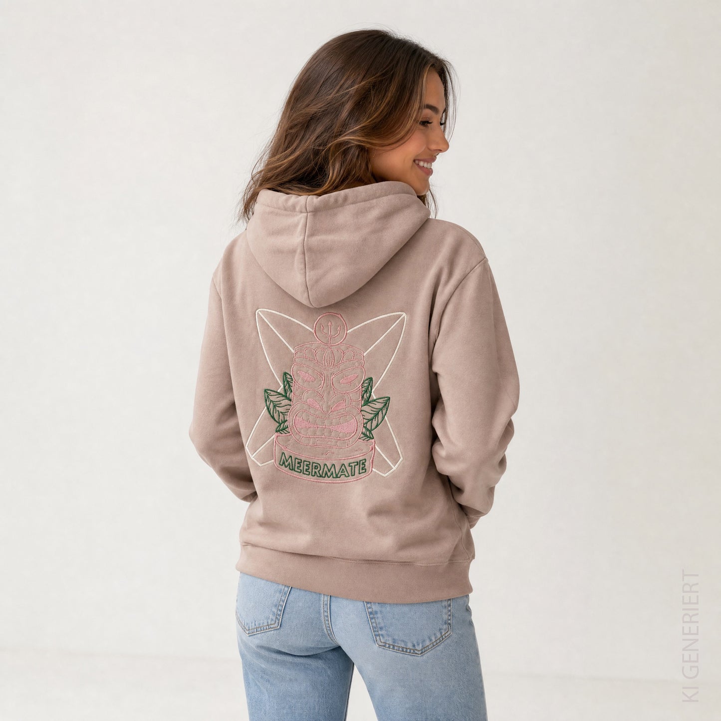 Tikki Servus Aloha - Hoodie mit grauem Stick vorne und farbigem Stick hinten