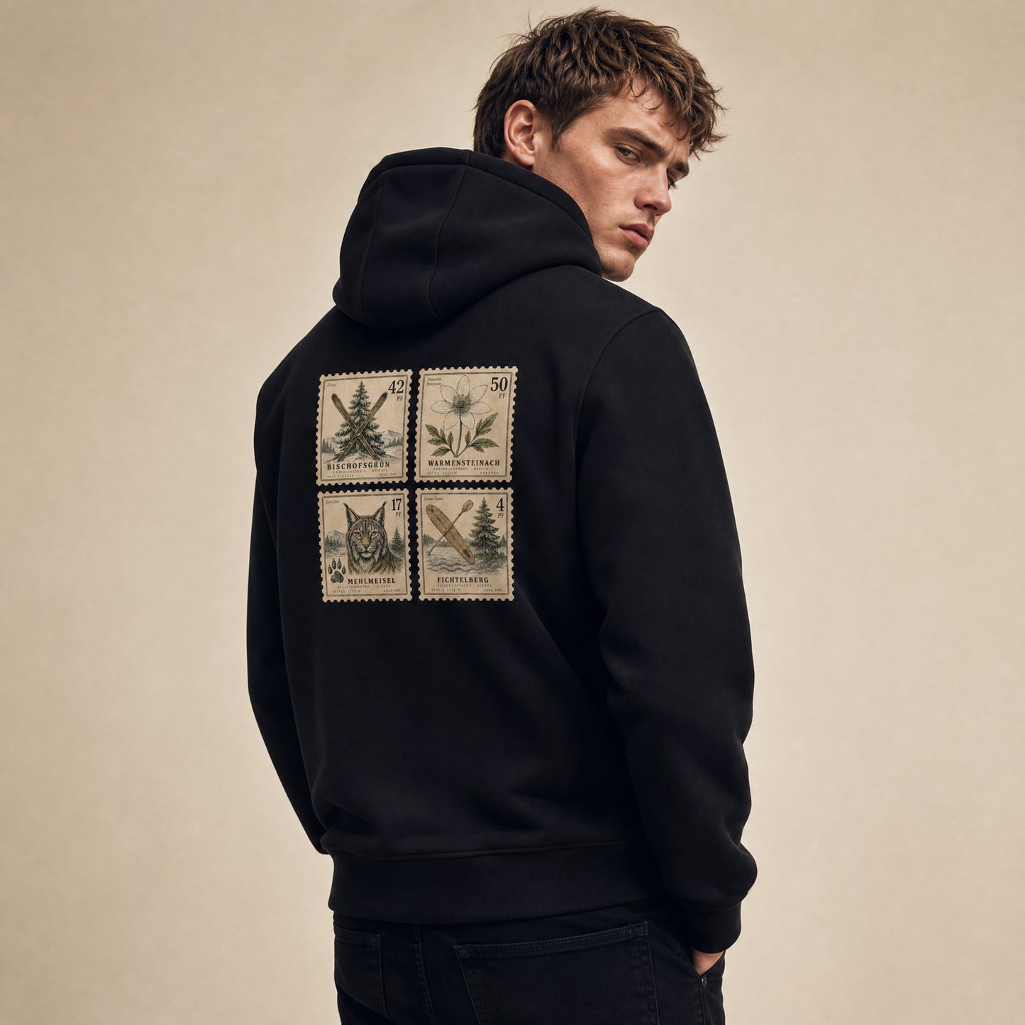 Fichtelgebirge Briefmarken - Schwarzer Hoodie mit Druck