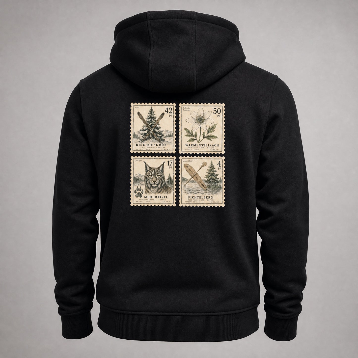 Fichtelgebirge Briefmarken - Schwarzer Hoodie mit Druck
