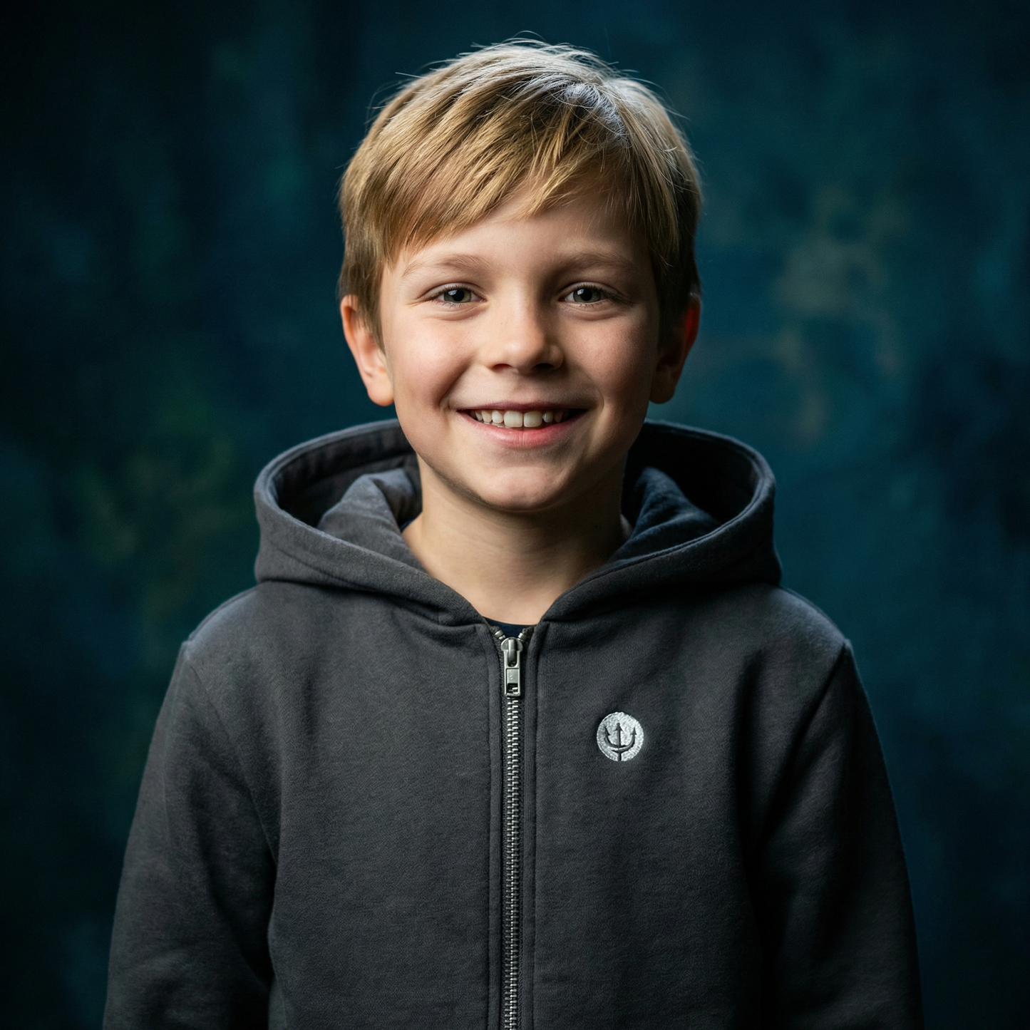 Ride & Love - Kinder-Hoodie in grau mit Stick vorne und Druck hinten