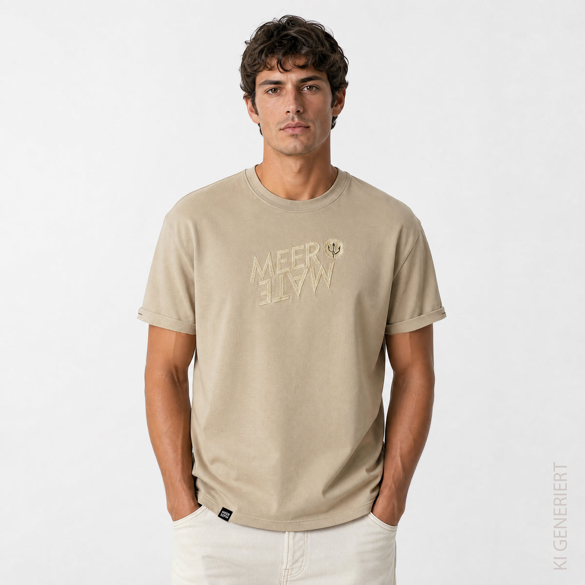 Santa Mate - Beiges T-Shirt mit Stick