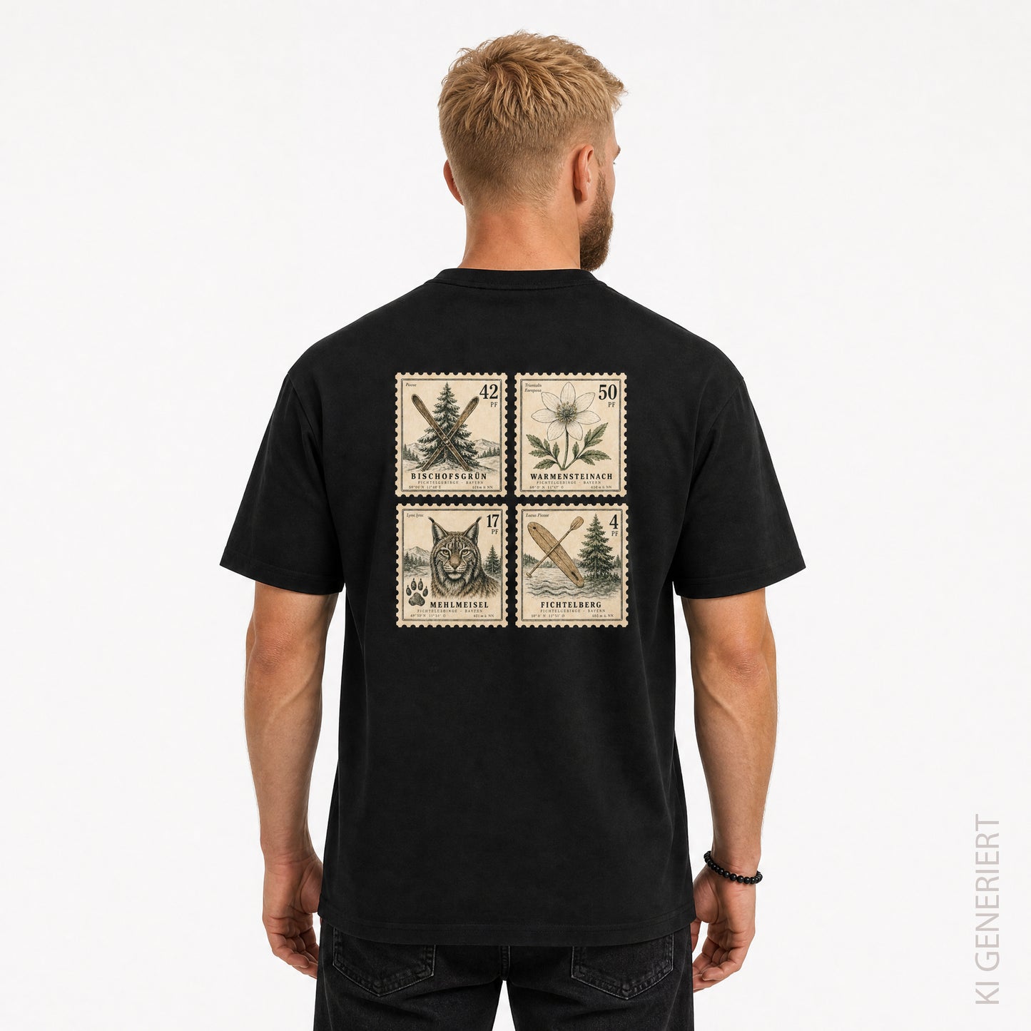 Fichtelgebirge Briefmarken - Schwarzes T-Shirt mit Druck