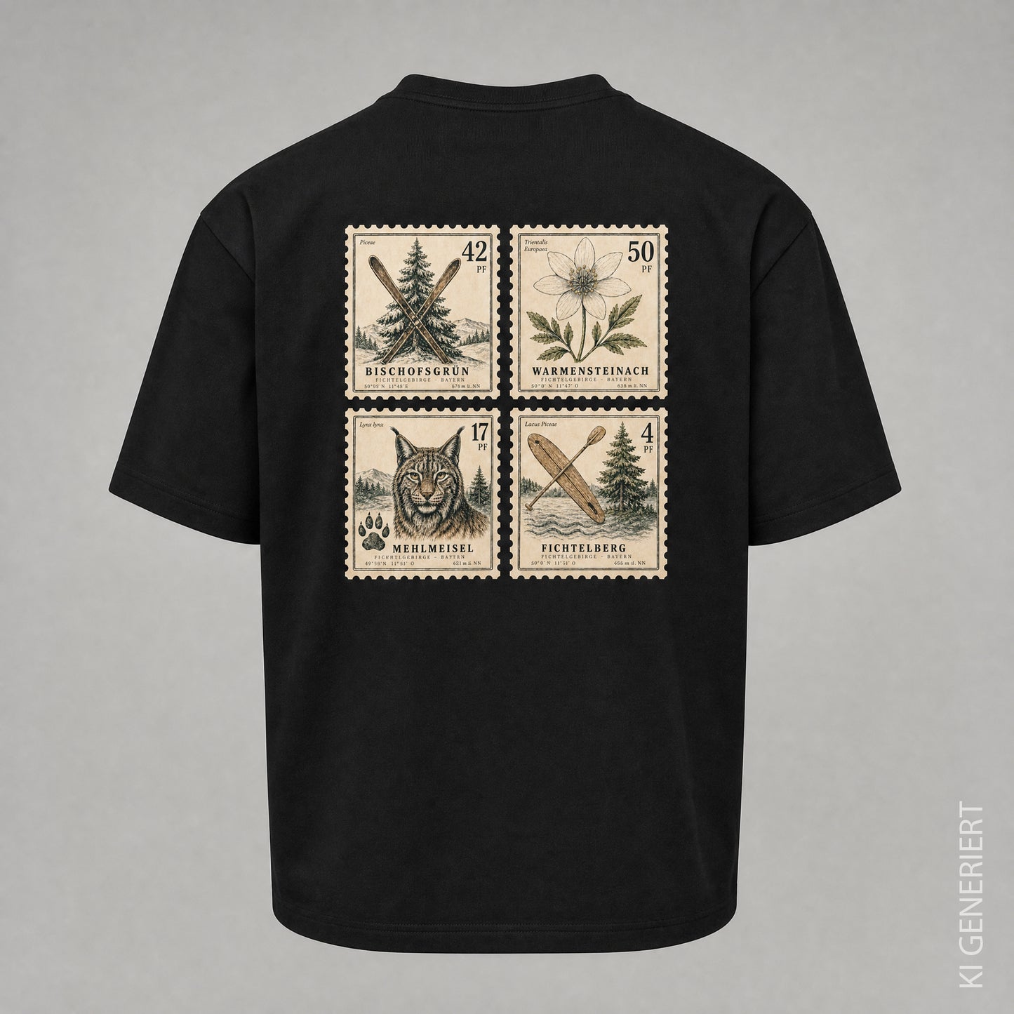 Fichtelgebirge Briefmarken - Schwarzes T-Shirt mit Druck